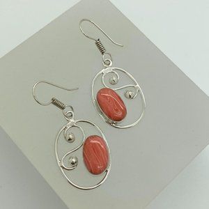NEW Sterling Silver Genuine Coral Dangle Earrings
